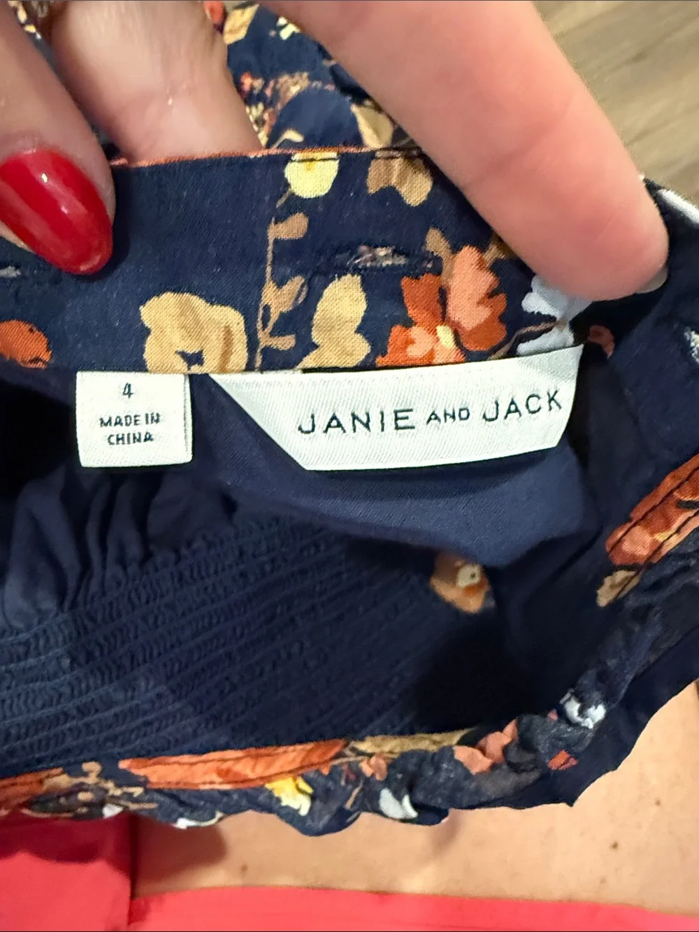 Janie and Jack Girls Navy Floral Smocked Waist Dress